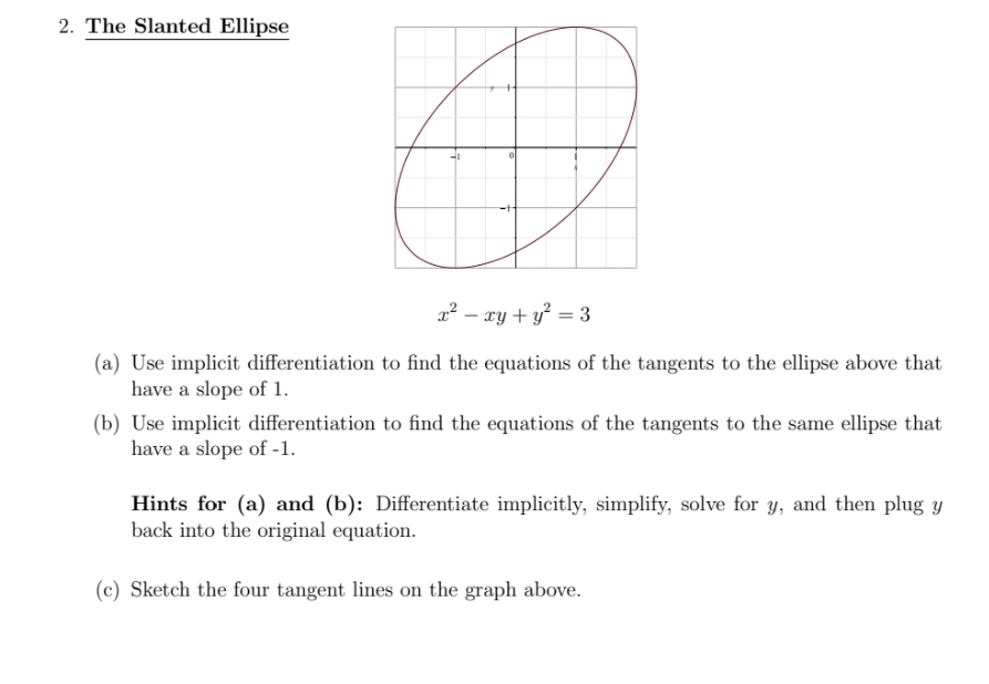  A,B, and C Please 2. The Slanted Ellipse x2 - xy