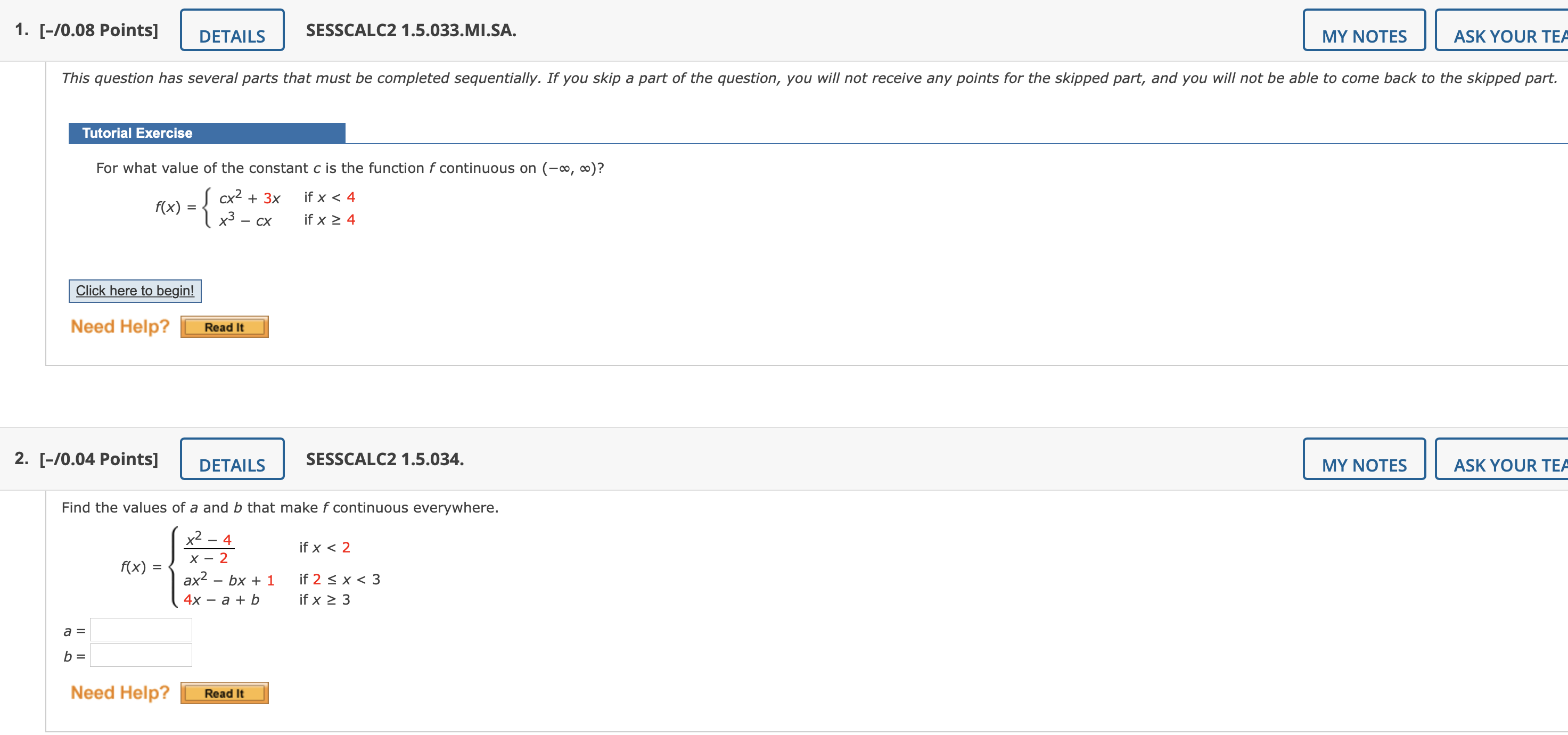  Calculus : 1. [-/0.08 Points] DETAILS SESSCALC2 1.5.033.MI.SA. MY NOTES ASK