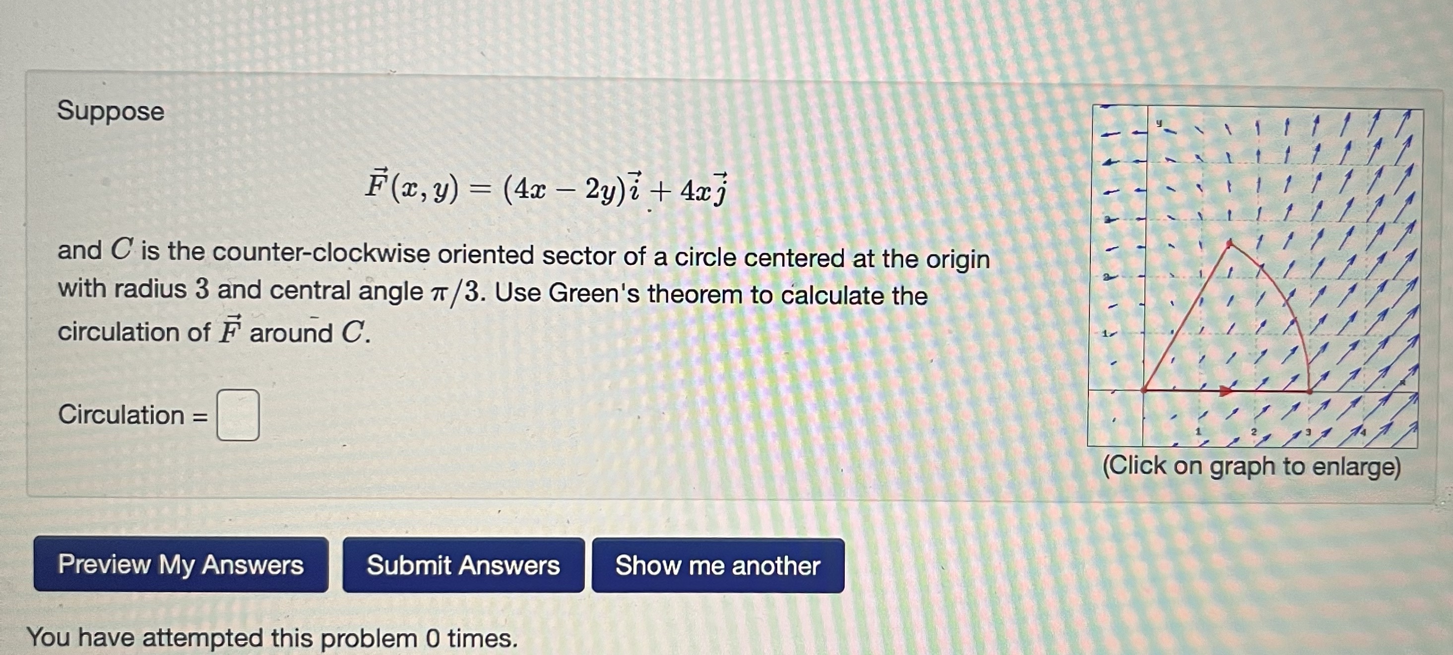is the counter-clockwise oriented sector of a circle centered at the origin