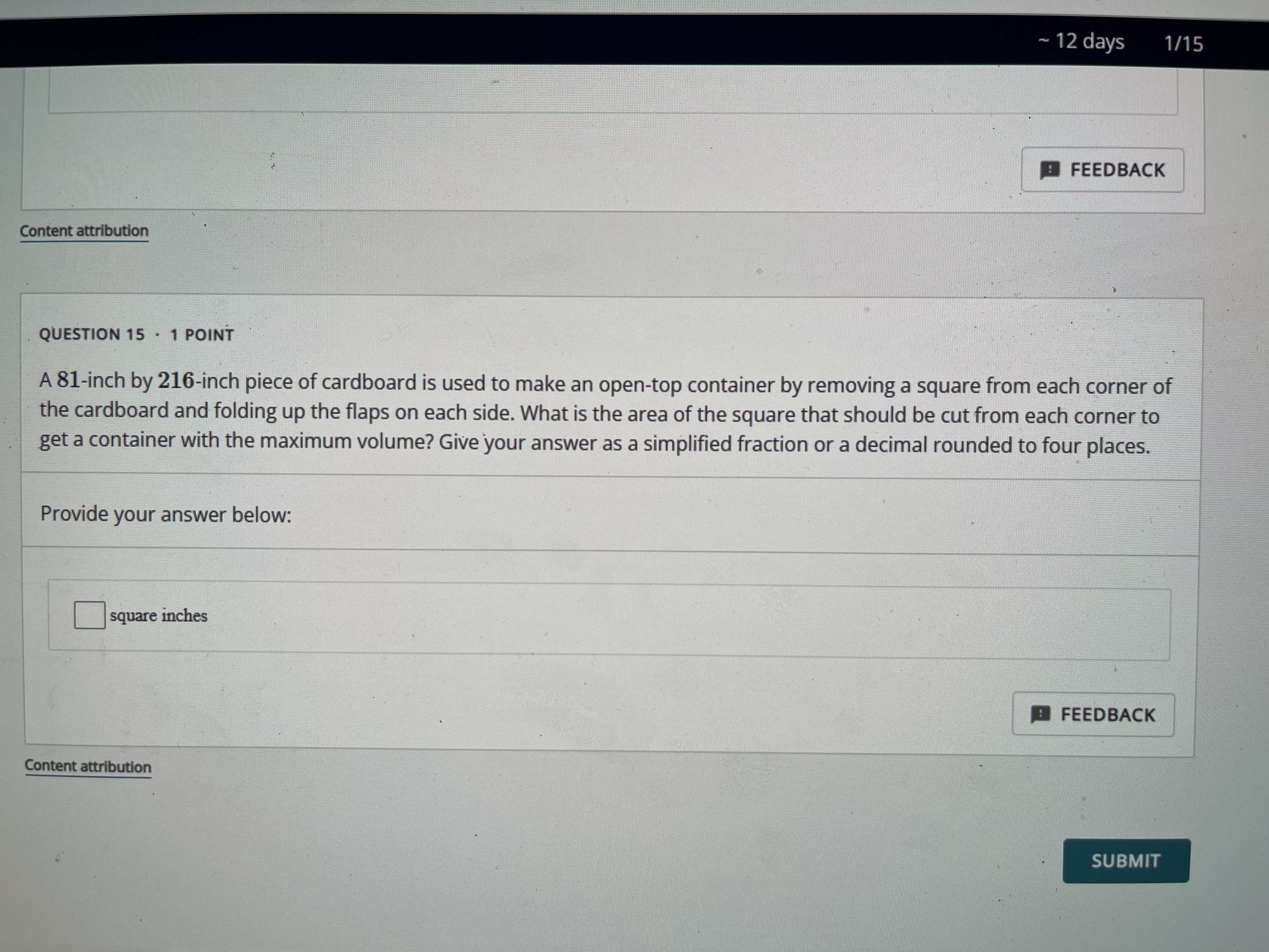 POINT A 81-inch by 216-inch piece of cardboard is used to make