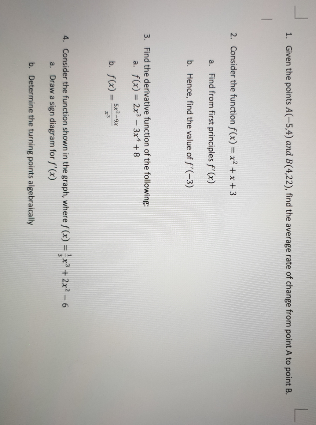 1. Given the points A(-5,4) and B(4,22), find the average rate
