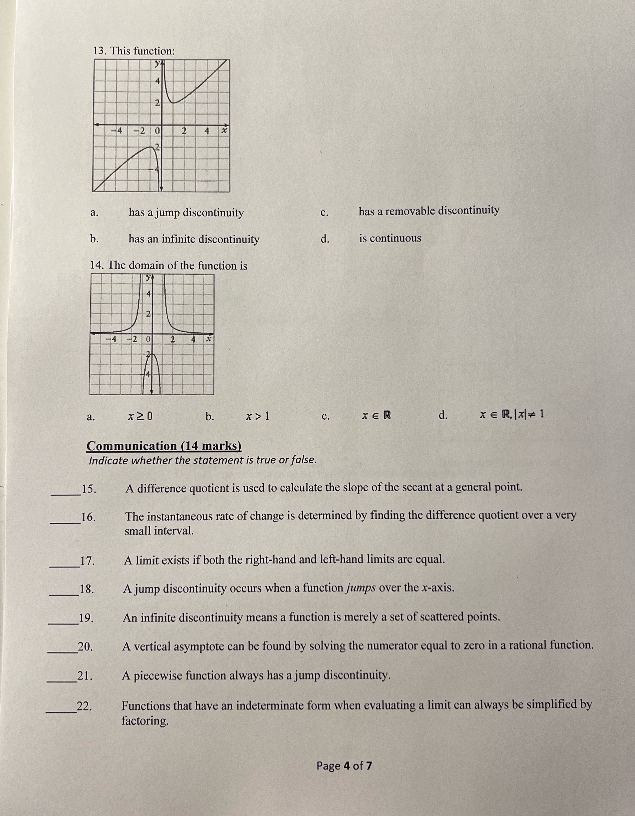 a has a jump discontinuity C. has a removable discontinuity b .