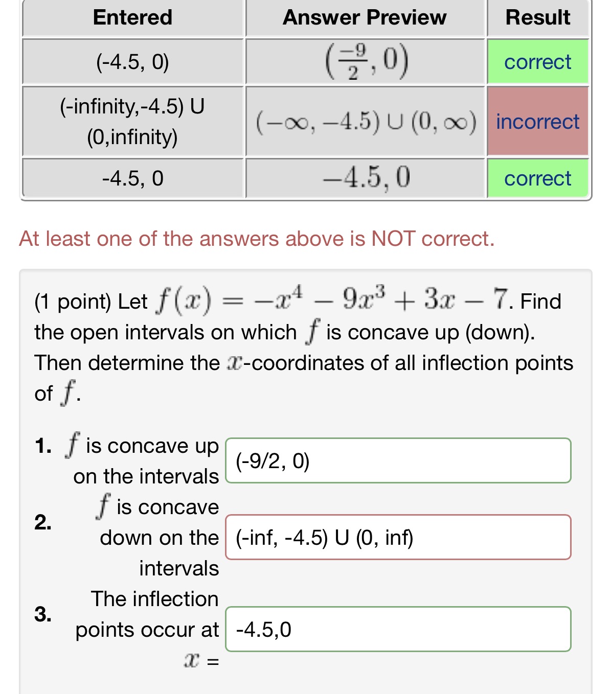 Entered Answer Preview Result | (4.5 0) l (L9 0) l