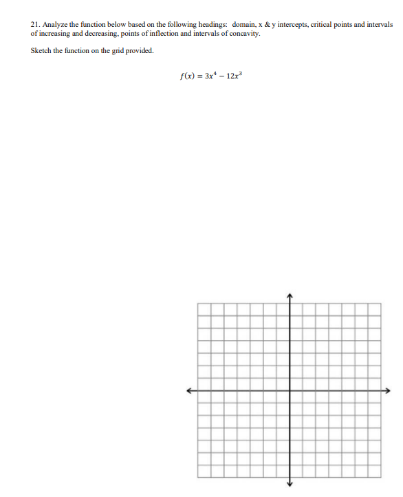 x & y intercepts, critical points and intervals of increasing and decreasing,