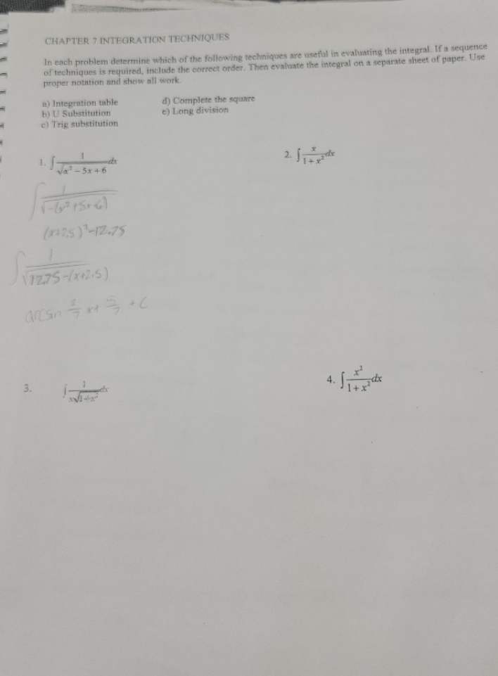 each problem determine which of the following techniques are useful in evaluating