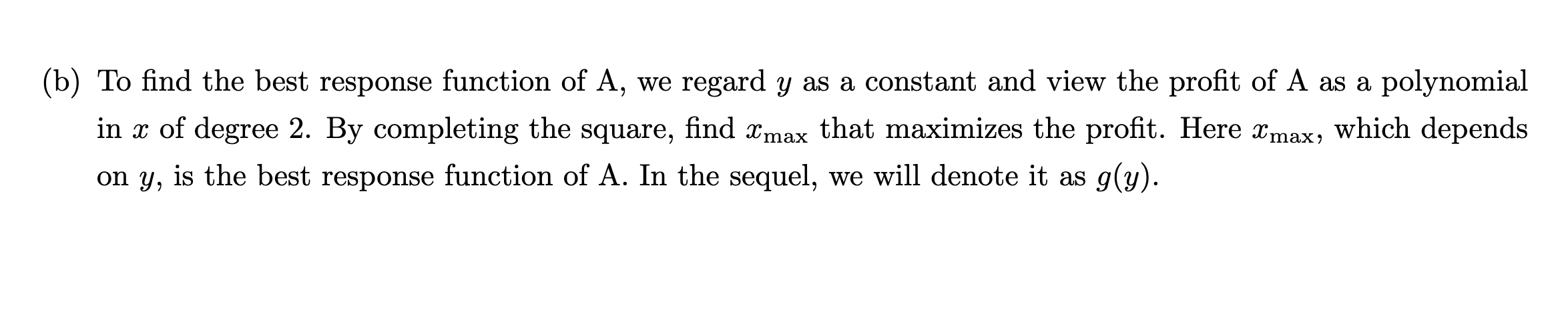 3;) - y. o The prot of a rm is given by