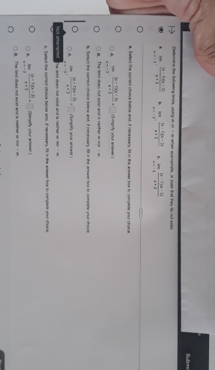 calculus1 course help Submi Determine the following limits, using co or