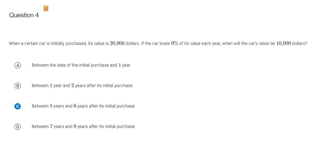 THI Question 4 When a certain car is initially purchased, its