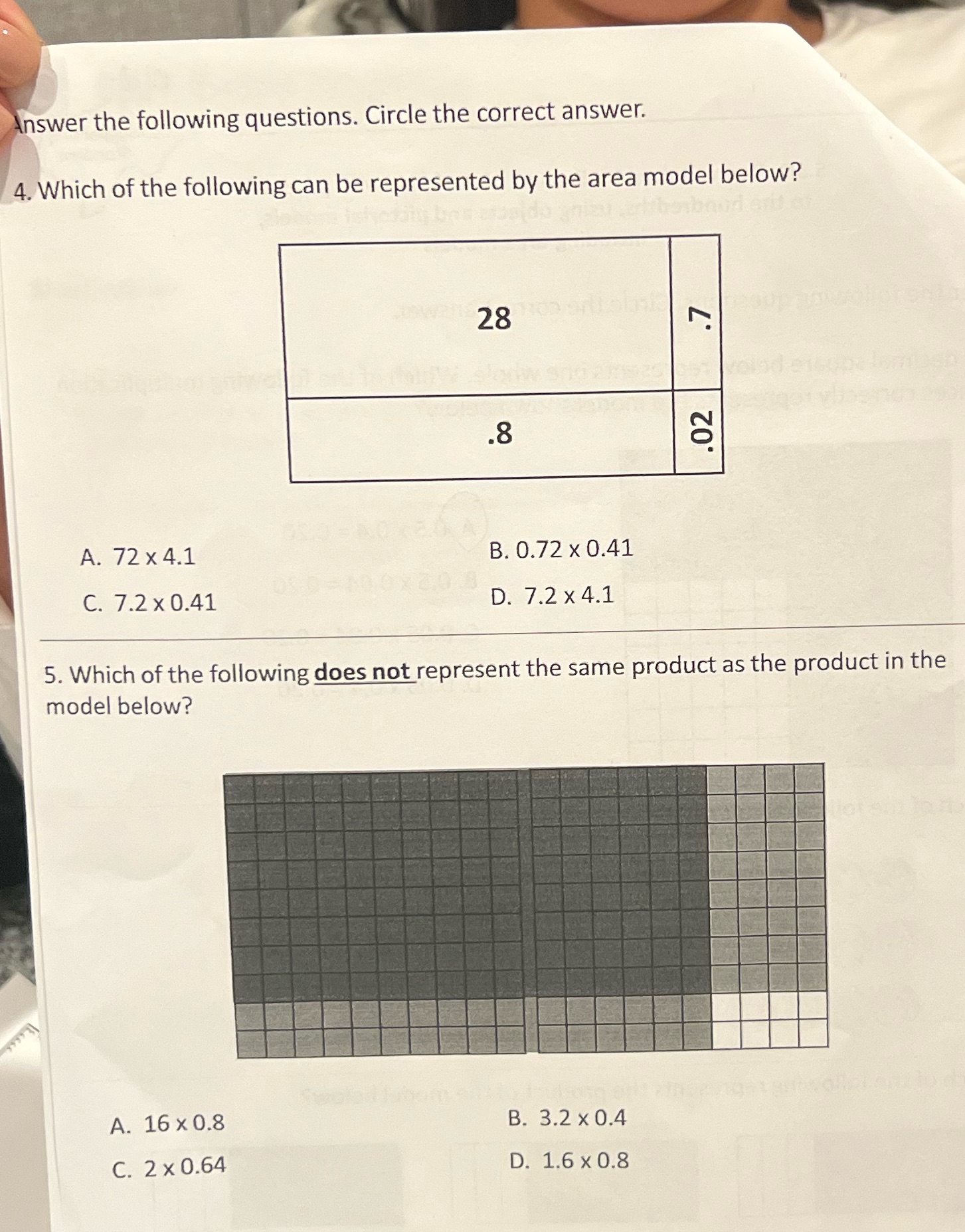  swer the following questions. Circle the correct answer. 4. Which of