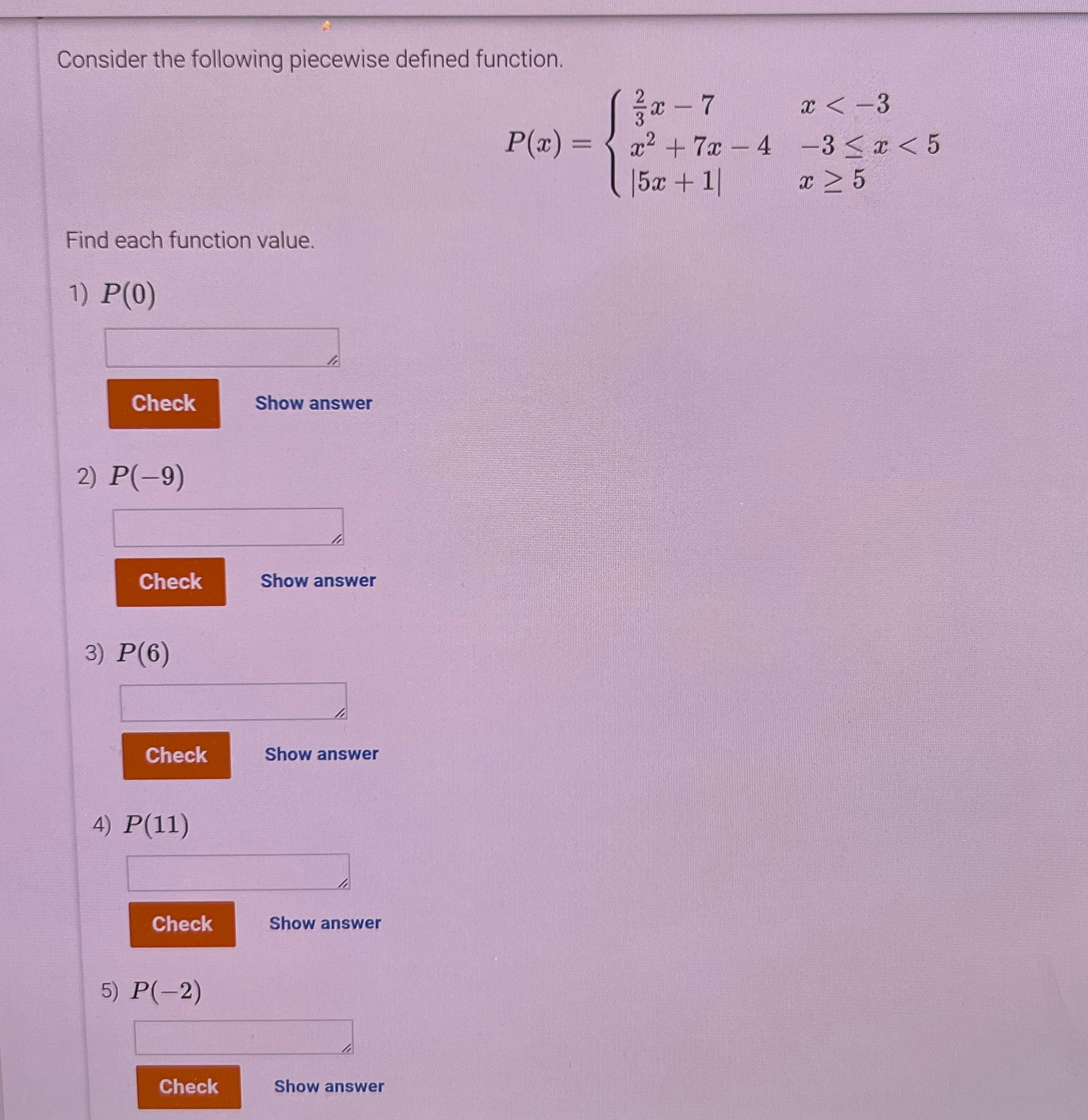 Show answer 9) Show answer 3) P(6) Show answer 4) P(ll) Show