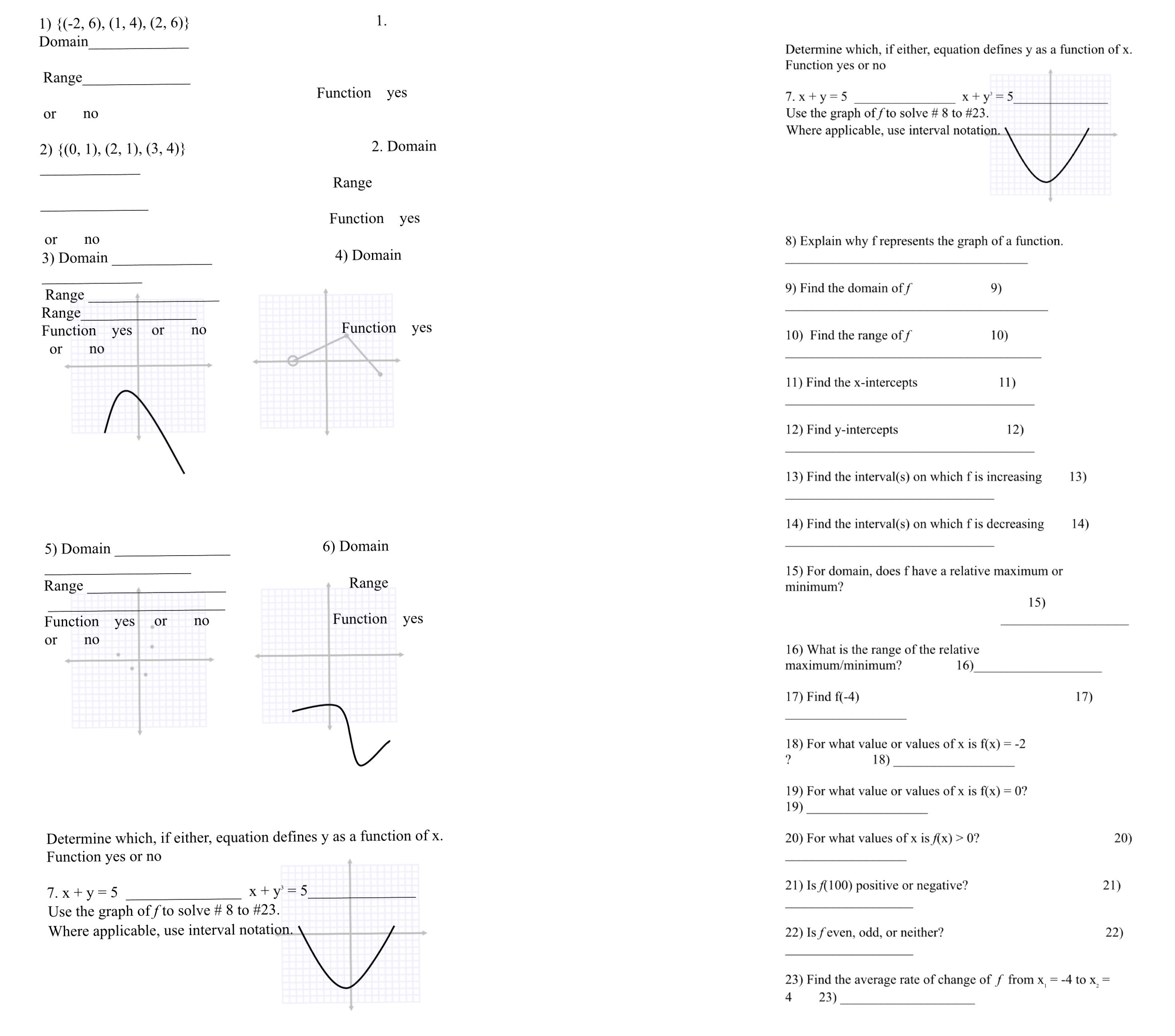 graph for 8-23. Thank You. 1) {(-2, 6), (1, 4), (2, 6)}