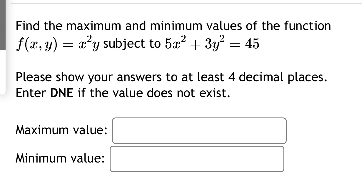  Find the maximum and minimum values of the function f(:13, y)