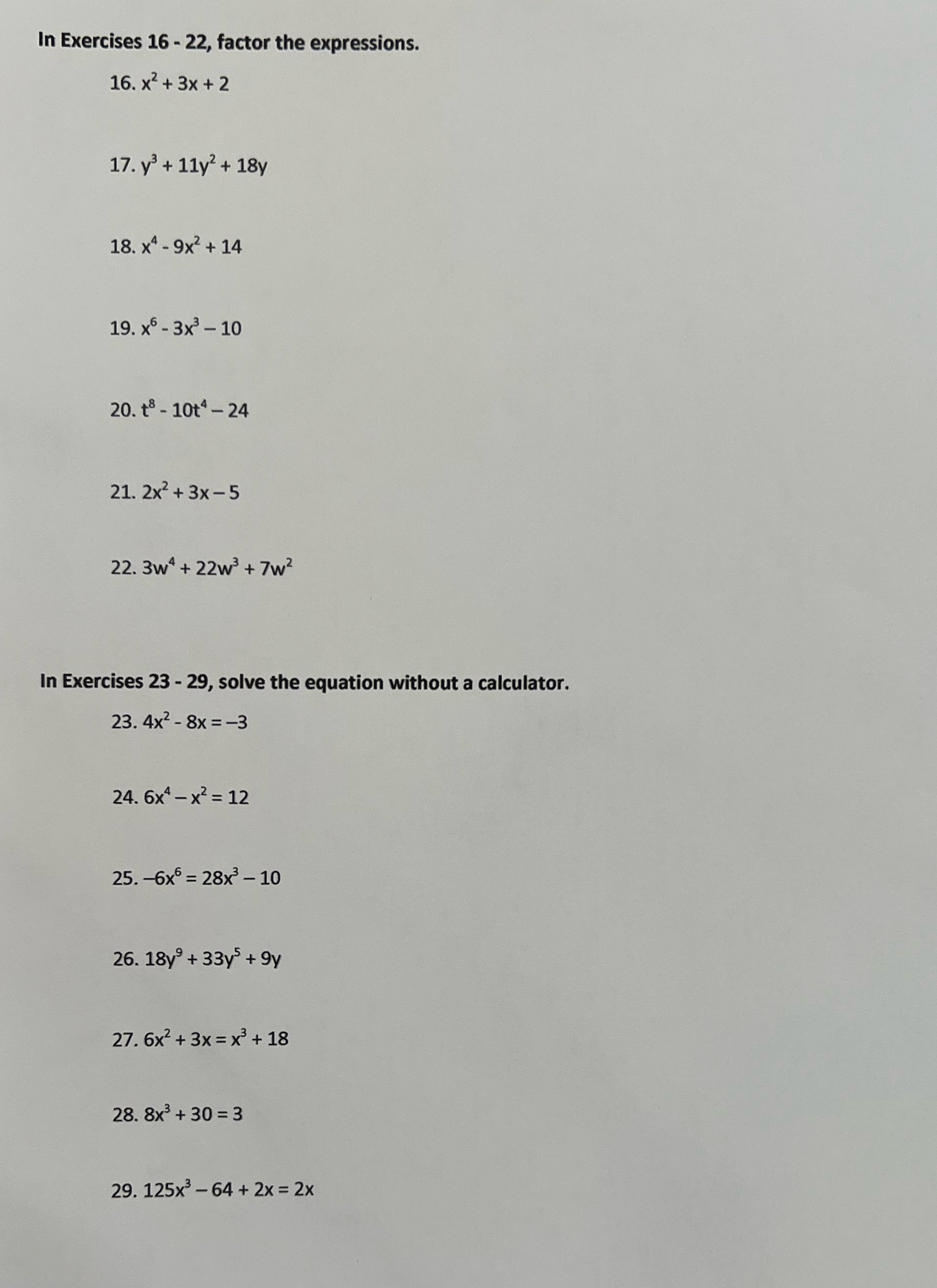 16. x2 + 3x + 2 17. y3 + 11y + 18y