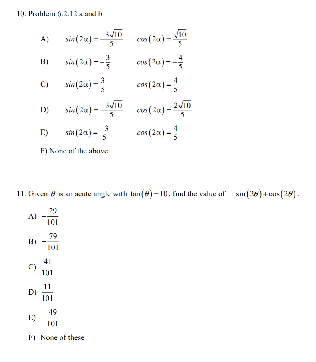 12 using sum and difference formulas. Hint: Express 5 TE 12 as