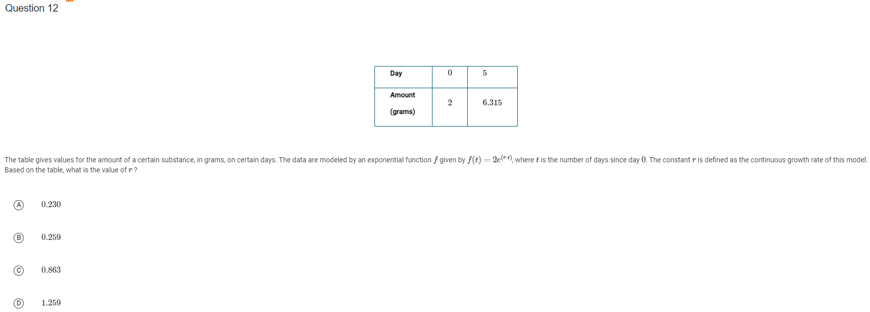 ? A -513 B V15 C DQuestion 10 t (months) 0 1