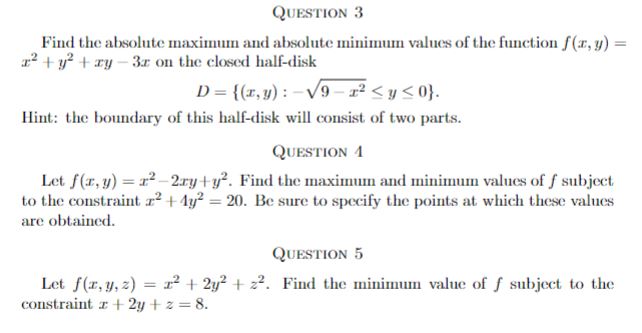 the function f(x, y) = r' +y' + ry -3x on the