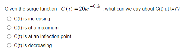 O t=34.22 O t=34.86 O t=22.451 Given the surge function C' (I)