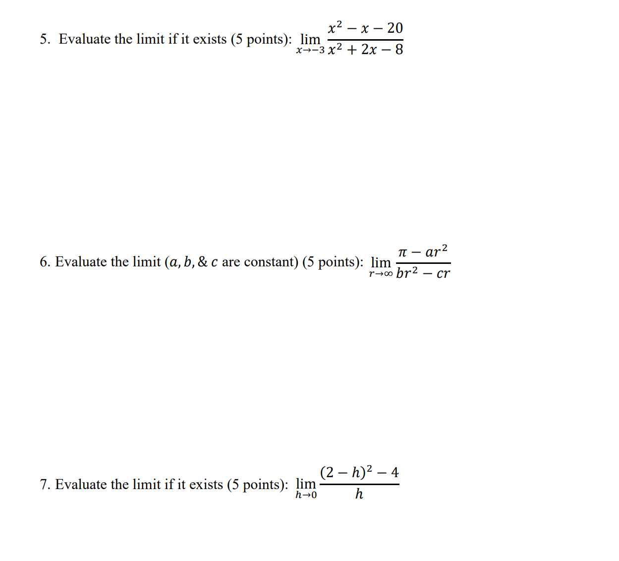  Xz - x- 20 5. Evaluate the limit if it exists