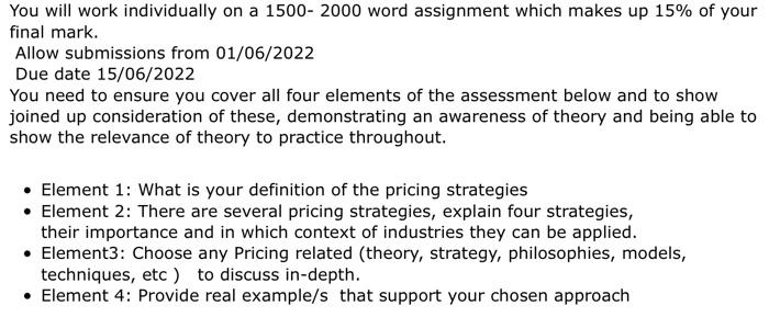 You will work individually on a 1500-2000 word assignment which makes