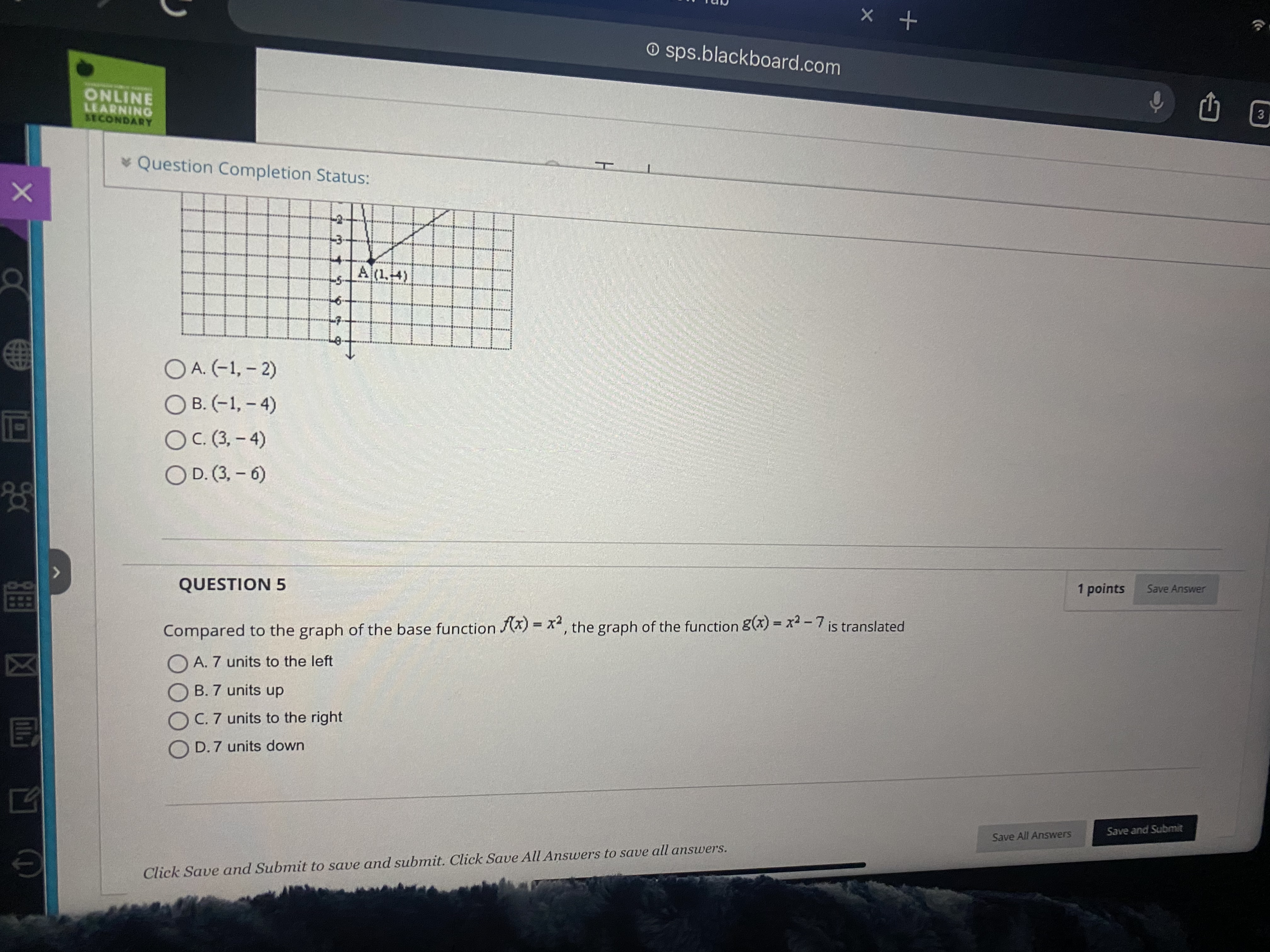 graph of f( x) shown below, what are the coordinates of point