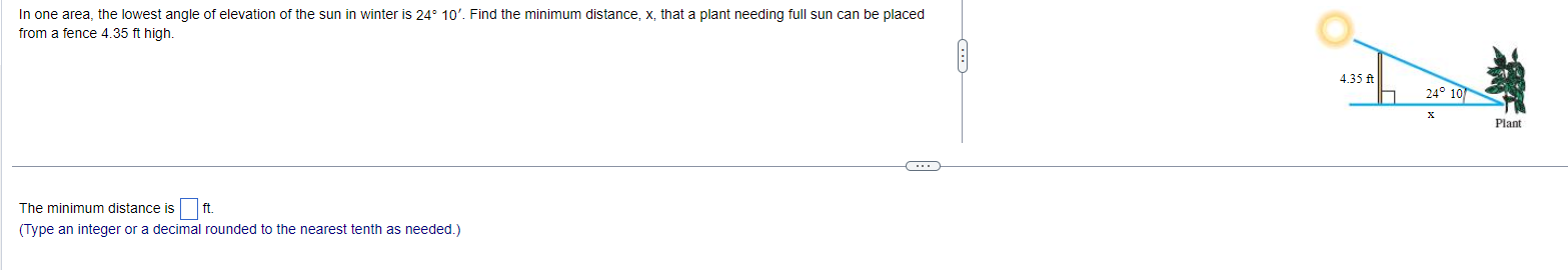 In one area, the lowest angle of elevation ot the sun in