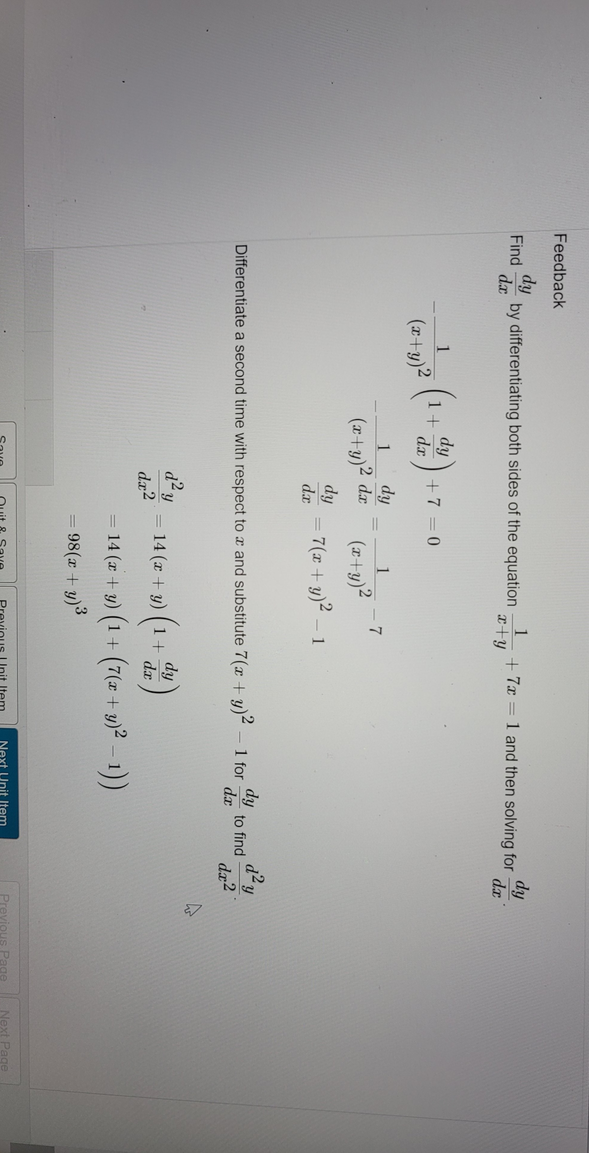 Find by differentiating both sides of the equation ty + 7x =