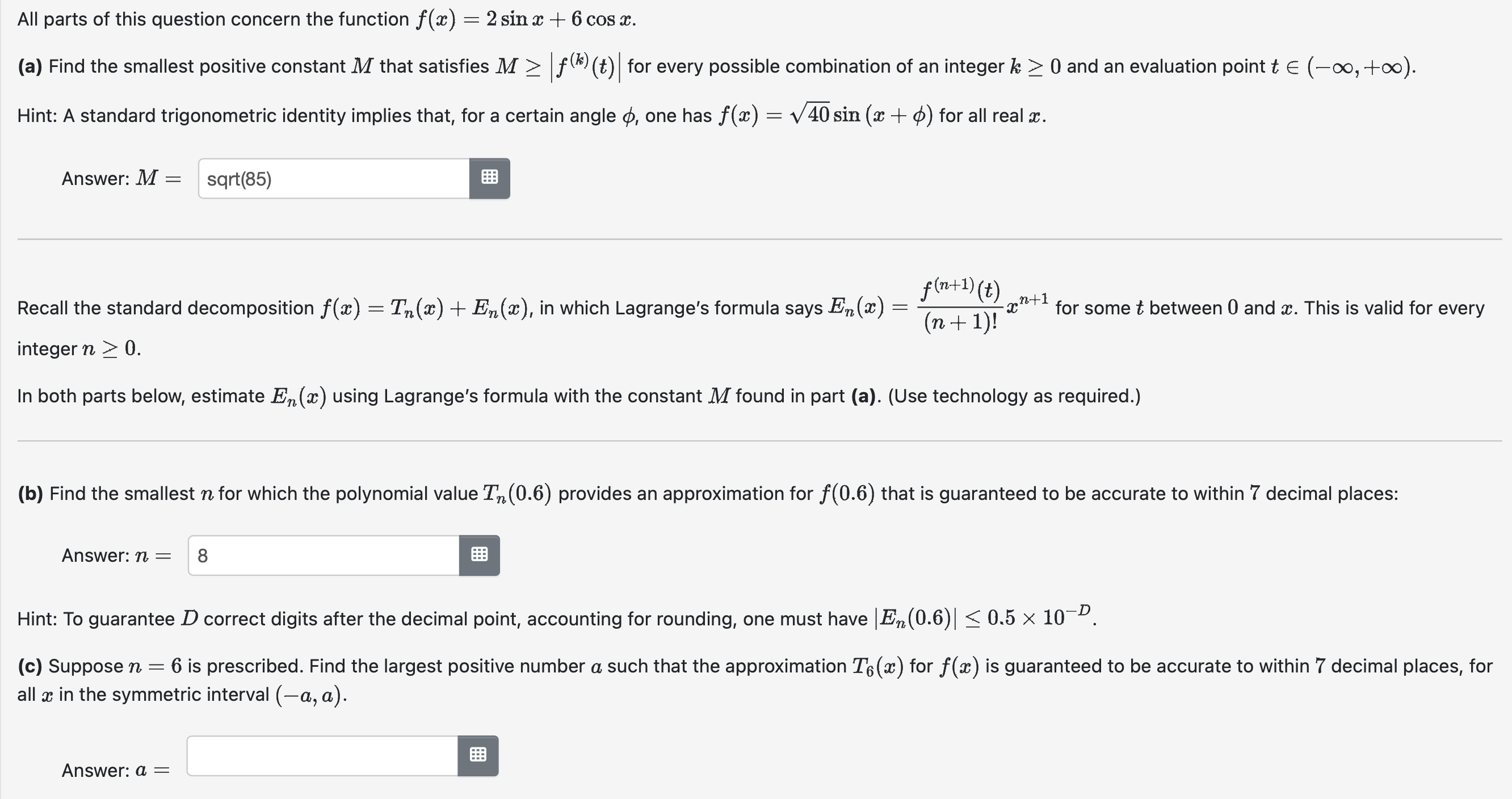  All parts of this question concern the function f(a:) = 2