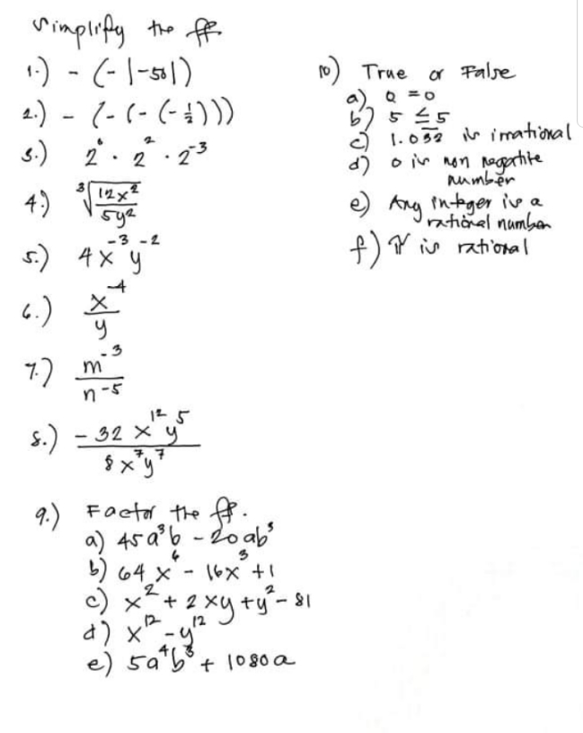 1-501) 10 ) True or False 2 .) - (- ( -