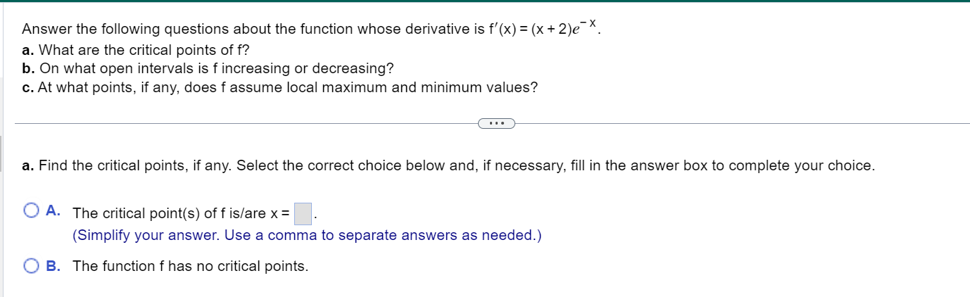 points, if any, does fassume local maximum and minimum values? a. Find