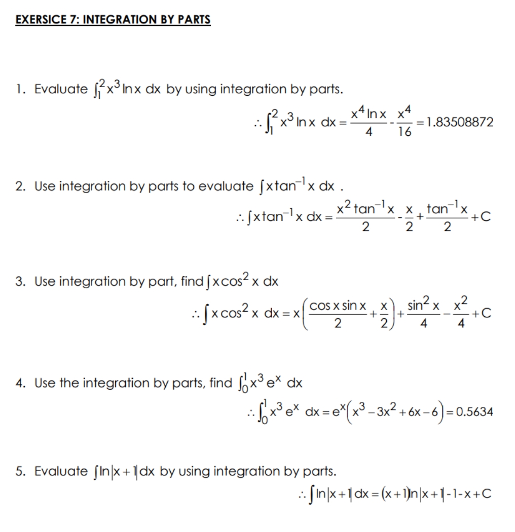 PARTS 1. Evaluate 2x Inx dx by using integration by parts. :