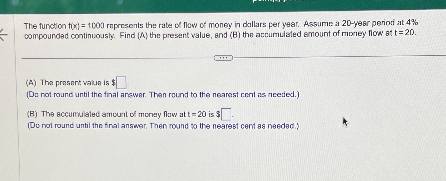 ow of money in dollars per year. Assume a 20-year perIod at