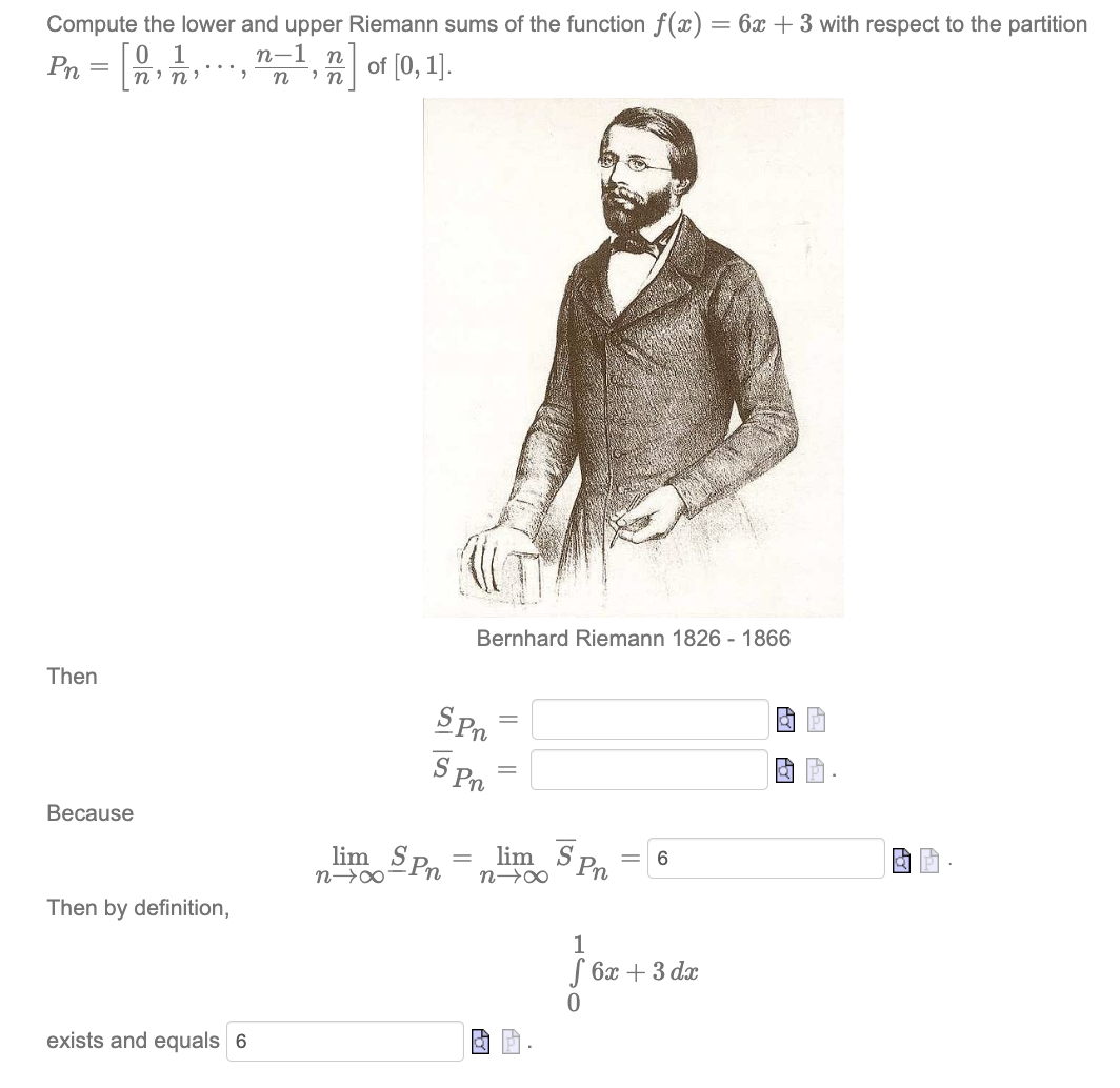 = 6x + 3 with respect to the partition Pn = 01