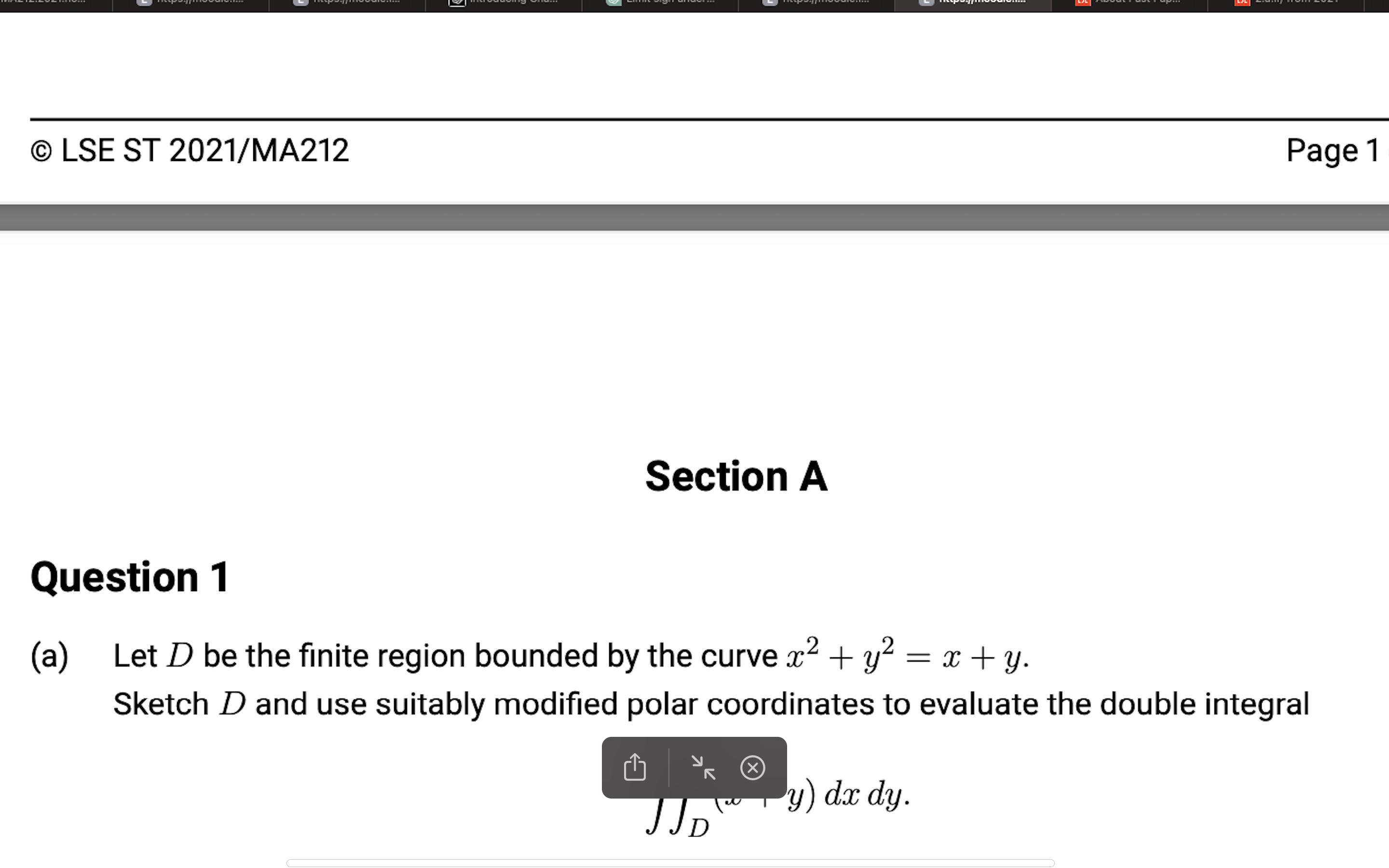 D be the finite region bounded by the curve x2 + 2