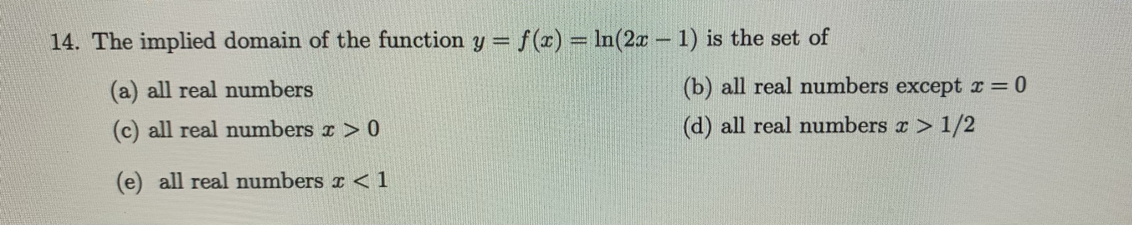 14. The implied domain of the function y = f(x) =