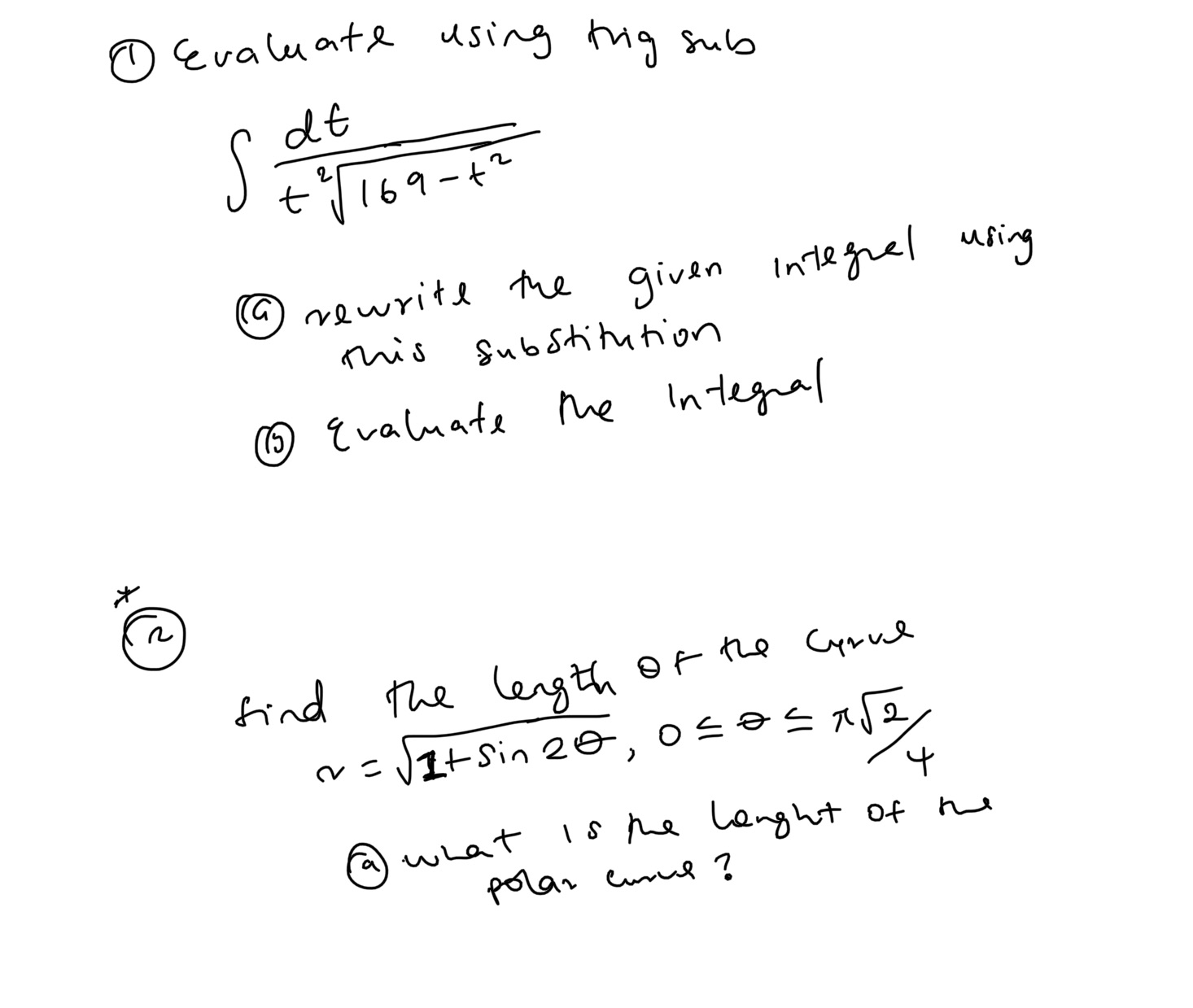 O Evaluate using trig sub t/ 169 - + 2 ("