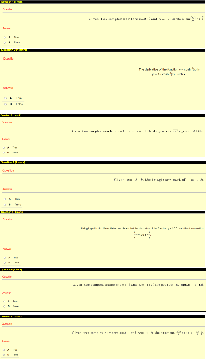  Question 1 1 mark) Question Given two complex numbers =2+i and
