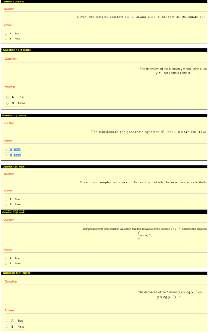 w=-2+3: then Im{} is Answer O True O B False Question 2