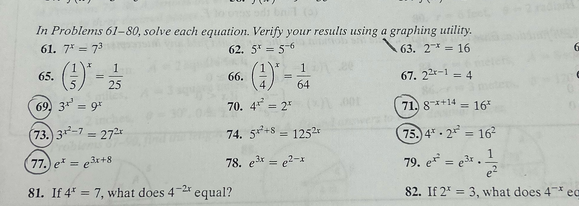 please answer these circled questions In Problems 61-80, solve each equation.