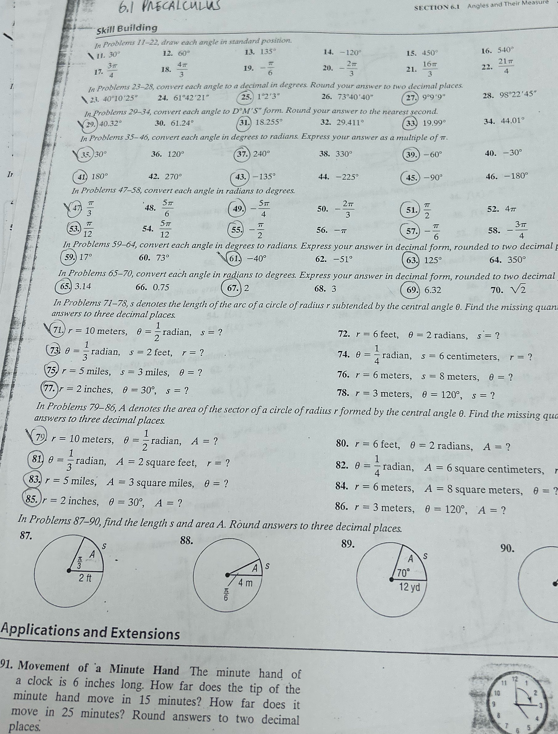 please answer circled questions 6.1 PRECALCULUS SECTION 6.1 Angles and Their