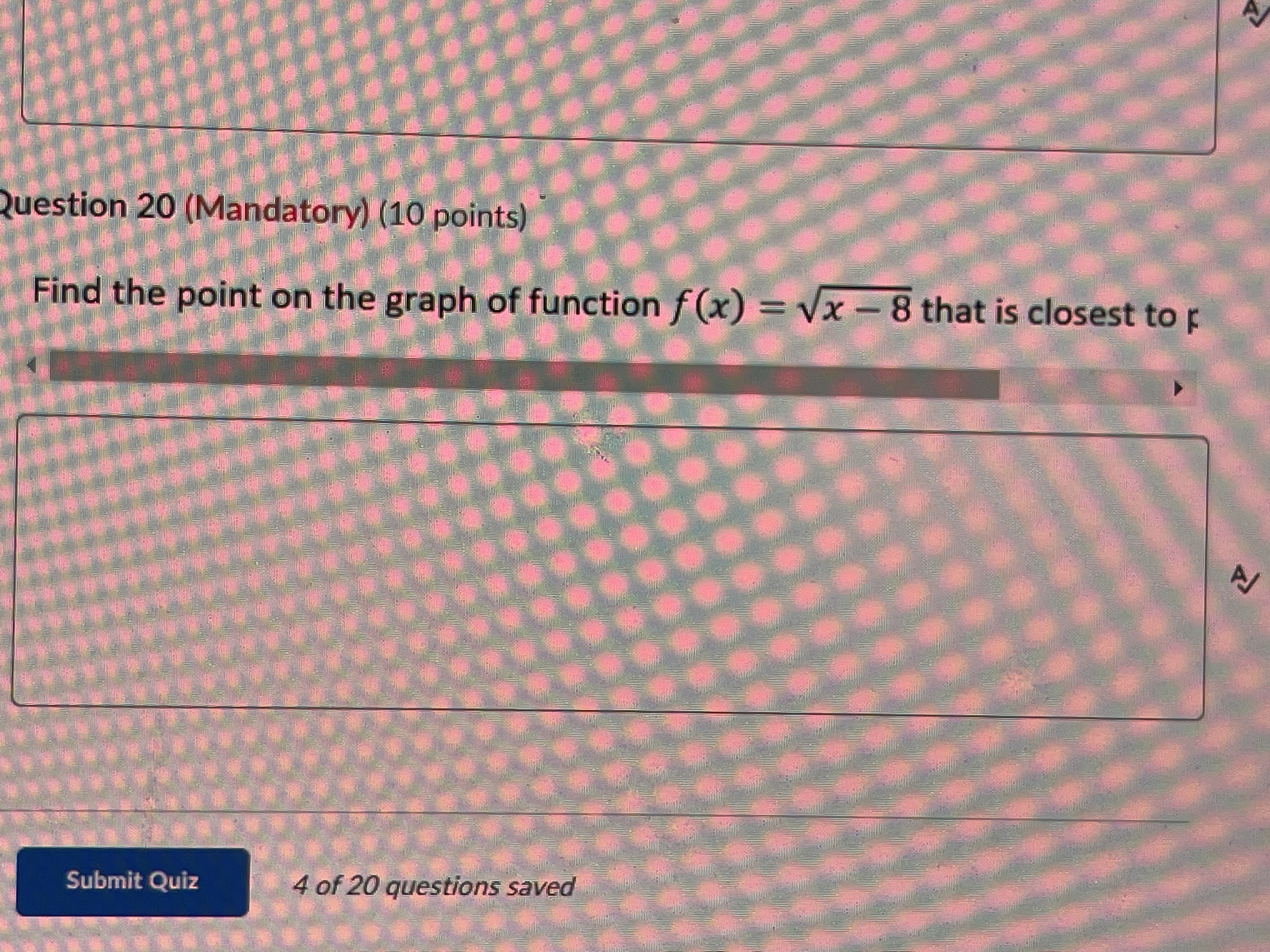 square root of x - 8 that is closest to point (12,0).