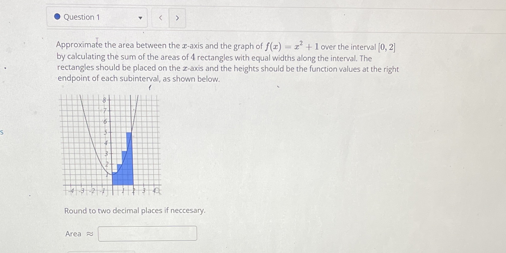 of f(x) = x + 1 over the interval [0, 2] by
