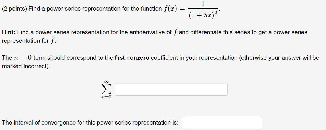 for the function f(m) : Hint: Find a power series representation for