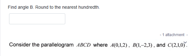 A{D,I,2} , B(i,2,3) . and (112,143)". V Find the angle between the