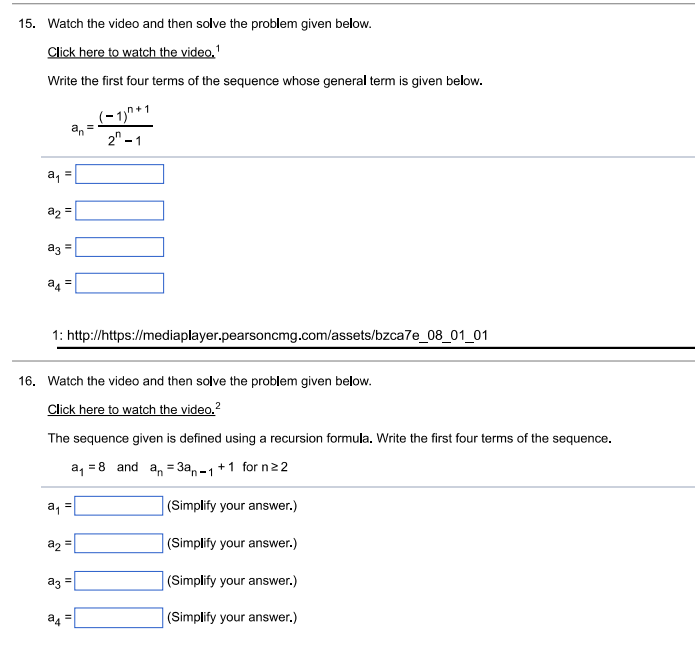a simplified fraction.) a2 = (Type an integer or a simplified fraction.)