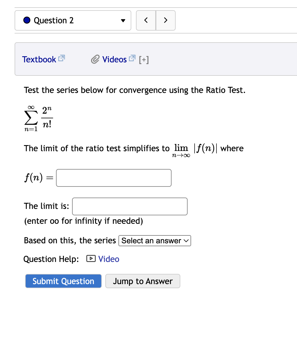 the series below for convergence using the Ratio Test. 00 n3 2