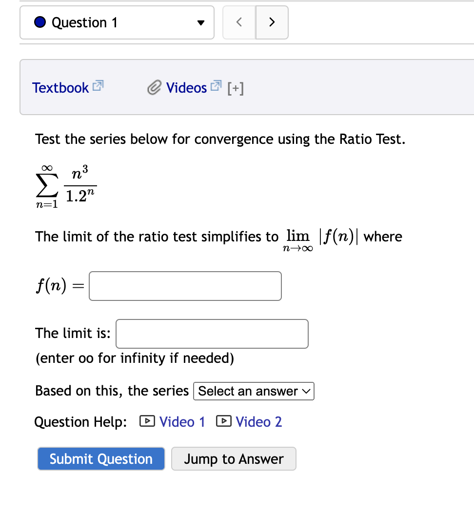 Question Jump to Answer 0 Question 2 v Textbook C' 6? Videos