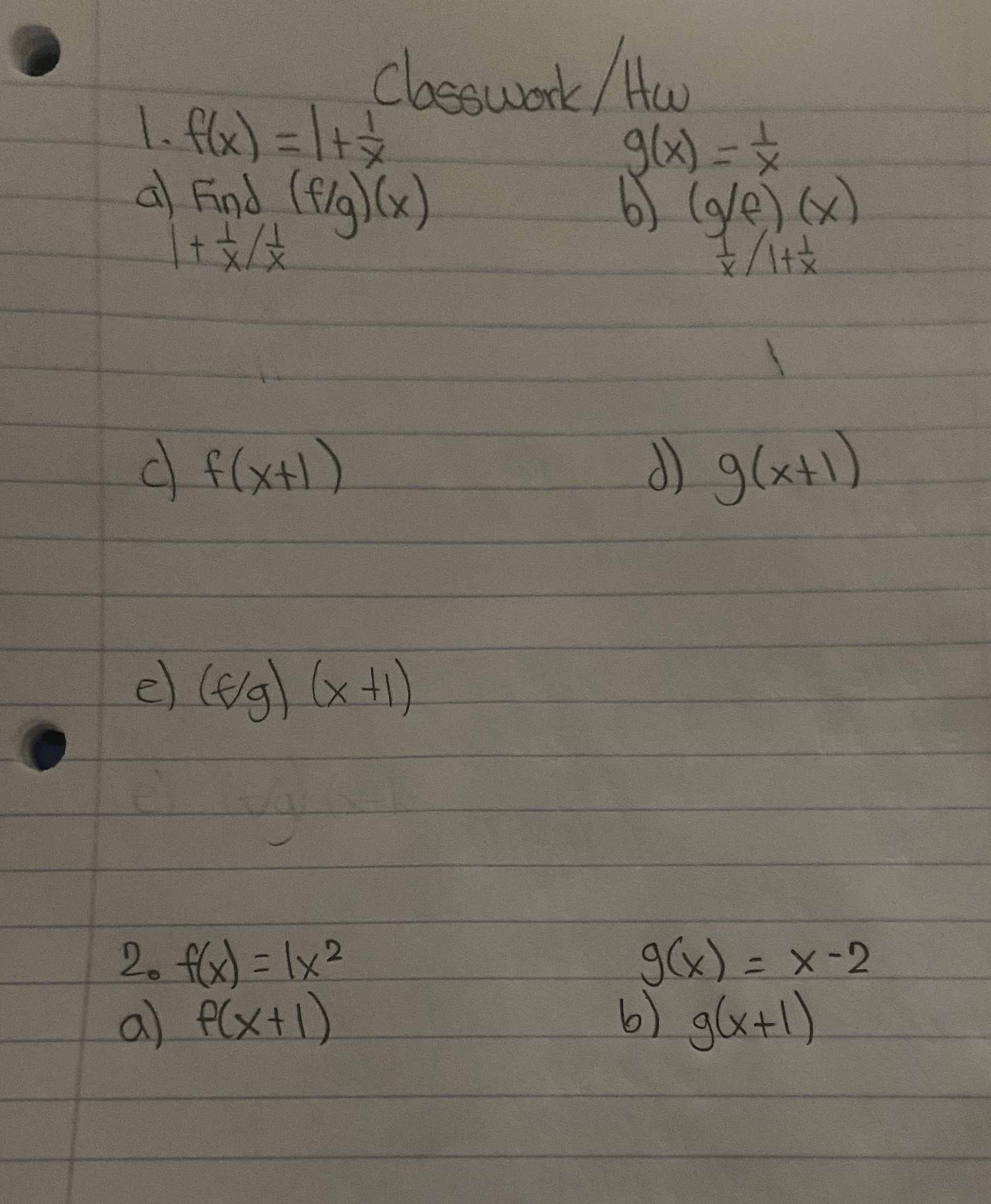  And also number 2 C. (F-g) (1/2) Classwork / Hw 1.