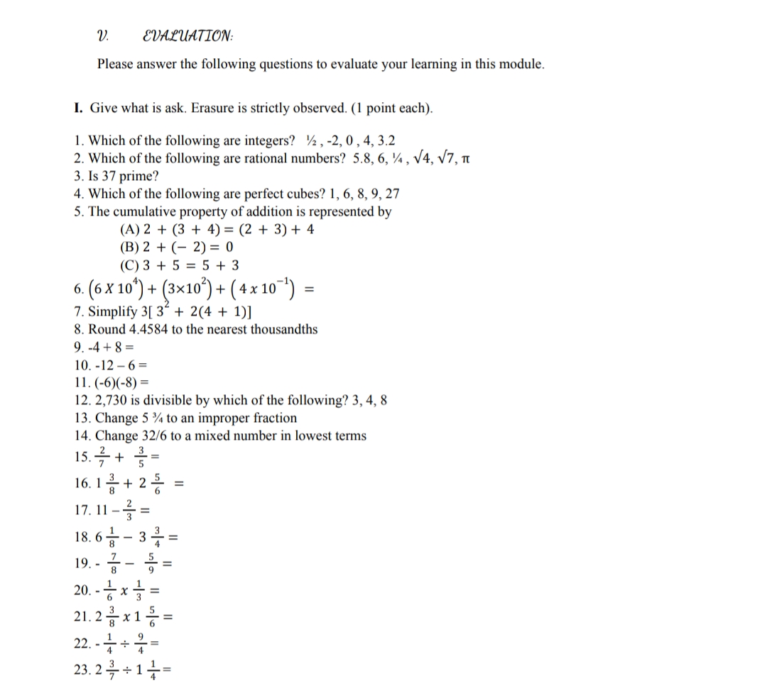  Please only answer the evaluation 1 to 50. V. EVALUATION: Please