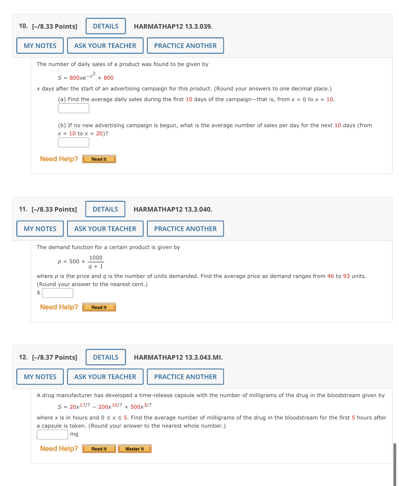  10. [-18.33 Points] DETAILS HARMATHAP1Z 13.3.039. MY NOTES ASK YOUR TEACHER