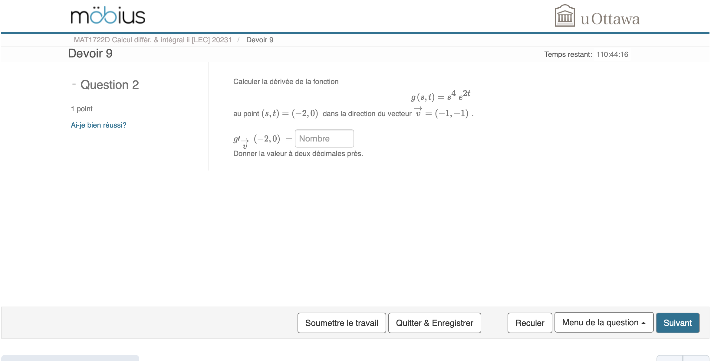 20231 / Devoir 9 Devoir 9 Temps restant: 110:44:26 - Question 1